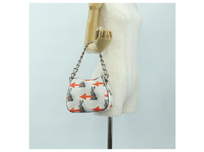 PRADA Sports Chain Shoulder Bag Leather White Silver - vista 24