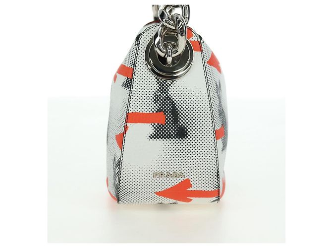PRADA Sports Chain Shoulder Bag Leather White Silver - vista 3