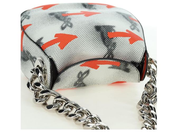 PRADA Sports Chain Shoulder Bag Leather White Silver - vista 6