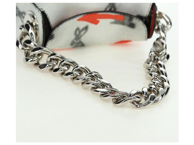 PRADA Sports Chain Shoulder Bag Leather White Silver - vista 7