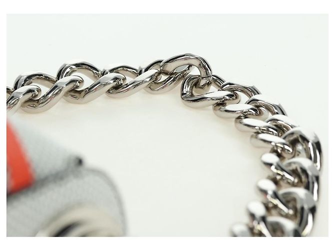PRADA Sports Chain Shoulder Bag Leather White Silver - vista 8