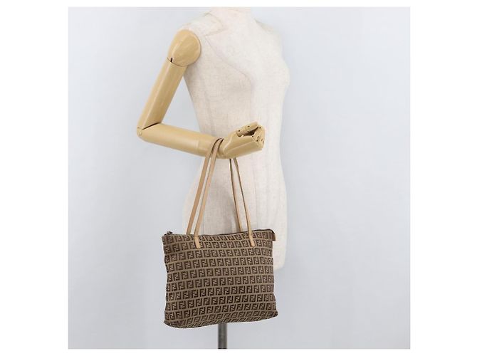 FENDI Zucchino Canvas Hand Bag Beige Silver - vista 22