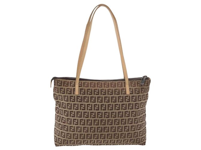 FENDI Zucchino Canvas Hand Bag Beige Silver - vista 3