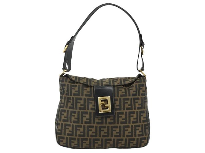 FENDI Zucca Canvas Shoulder Bag Brown Black - vista 13