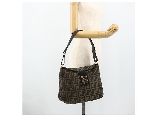 FENDI Zucca Canvas Shoulder Bag Brown Black - vista 22
