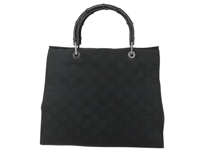 GUCCI GG Canvas Bamboo Hand Bag Nylon Black Silver 002 1010 - vista 2