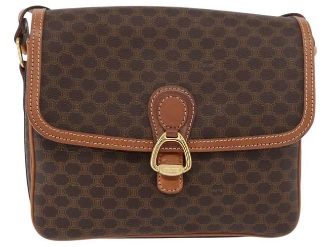 Céline CELINE Sac à épaule en toile Macadam PVC Cuir Marron Or - vue 13