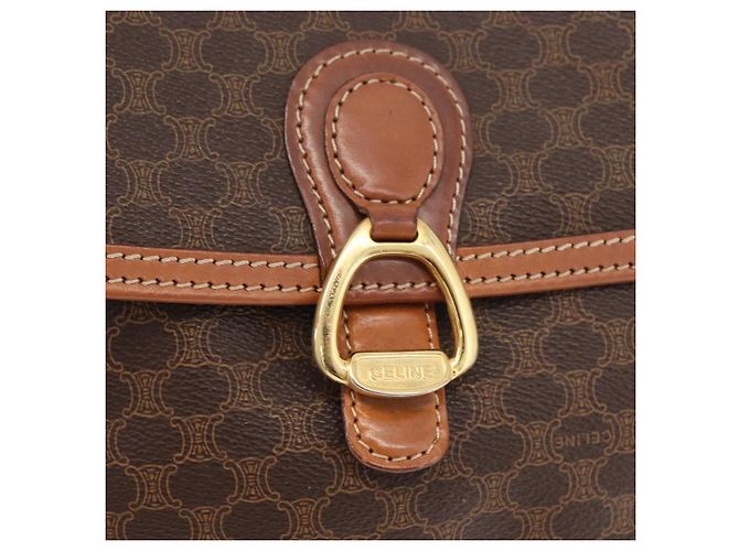 Céline CELINE Sac à épaule en toile Macadam PVC Cuir Marron Or - vue 17
