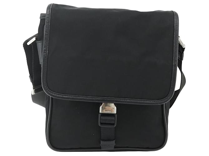 PRADA Shoulder Bag Nylon Leather Black Silver - vista 2