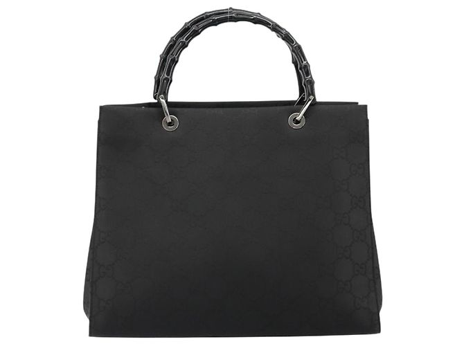 GUCCI GG Canvas Bamboo Hand Bag Nylon Black Silver 002 1010 - vista 3