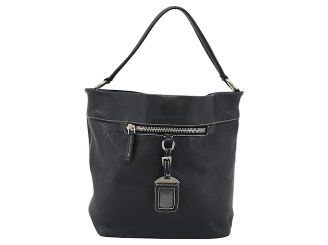 PRADA Shoulder Bag Leather Black Silver - vista 13