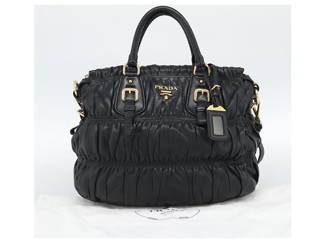 PRADA Gathered Hand Bag Leather 2way Black Gold - vista 12
