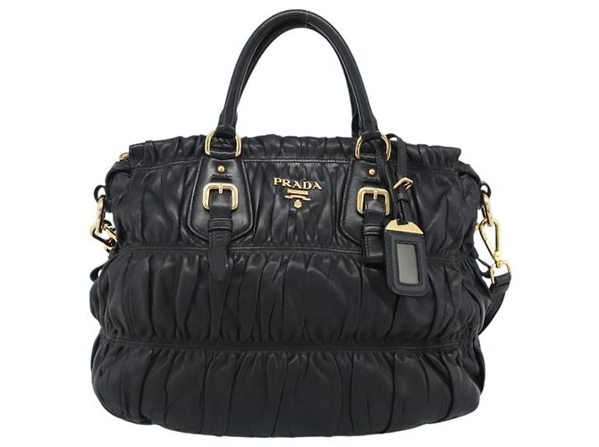 PRADA Gathered Hand Bag Leather 2way Black Gold - vista 13