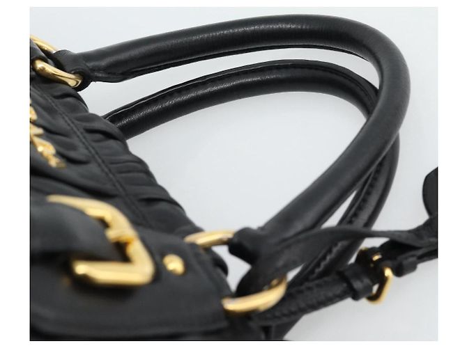 PRADA Gathered Hand Bag Leather 2way Black Gold - vista 14