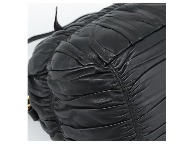 PRADA Gathered Hand Bag Leather 2way Black Gold - Ansicht 17
