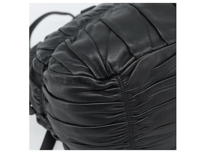 PRADA Gathered Hand Bag Leather 2way Black Gold - Ansicht 19