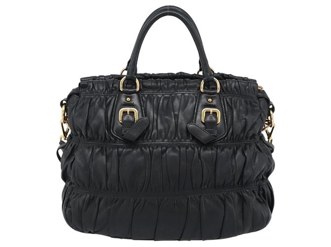 PRADA Gathered Hand Bag Leather 2way Black Gold - vista 2