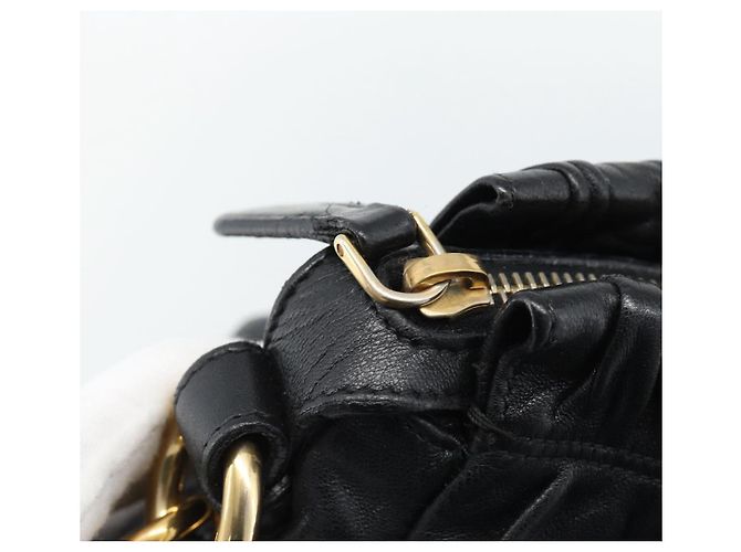 PRADA Gathered Hand Bag Leather 2way Black Gold - Ansicht 21