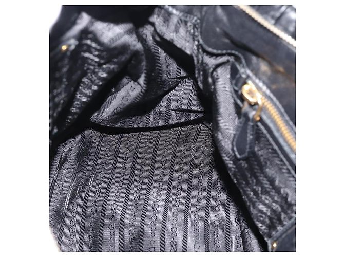 PRADA Gathered Hand Bag Leather 2way Black Gold - Ansicht 24