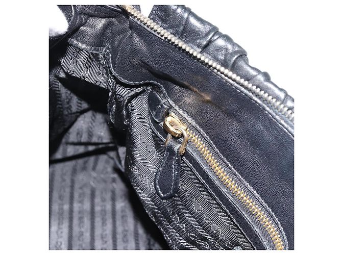 PRADA Gathered Hand Bag Leather 2way Black Gold - Ansicht 25