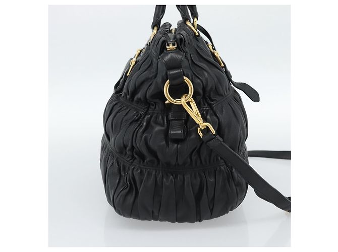 PRADA Gathered Hand Bag Leather 2way Black Gold - vista 3