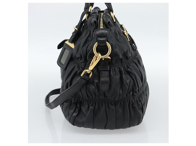 PRADA Gathered Hand Bag Leather 2way Black Gold - vista 4