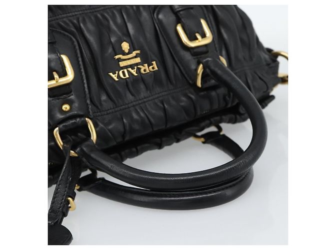 PRADA Gathered Hand Bag Leather 2way Black Gold - vista 7