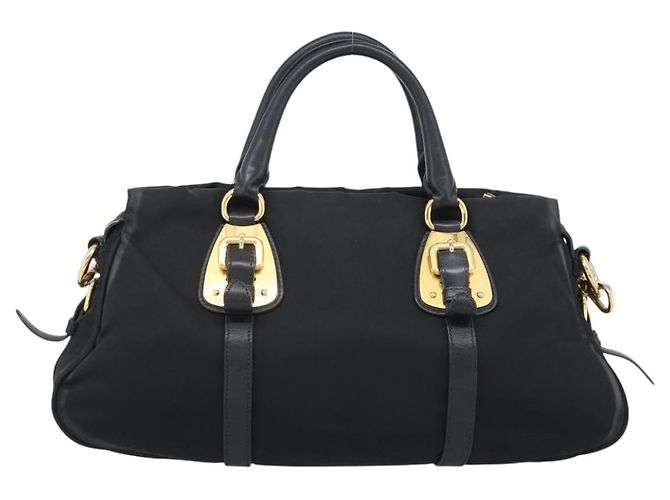 PRADA Hand Bag Nylon 2way Black Gold - vista 3