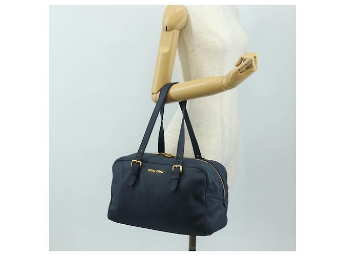 Miu Miu Shoulder Bag Leather Navy Gold - vista 27