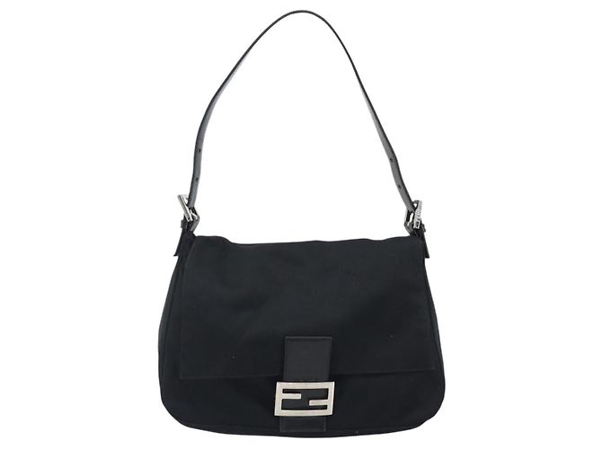 FENDI Mamma Baguette Shoulder Bag Cotton Jersey Black Silver - vista 2