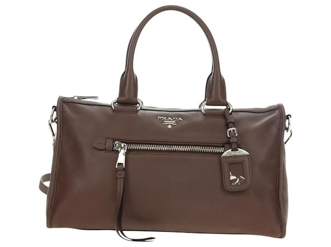 PRADA Hand Bag Leather 2way Brown Silver - vista 2
