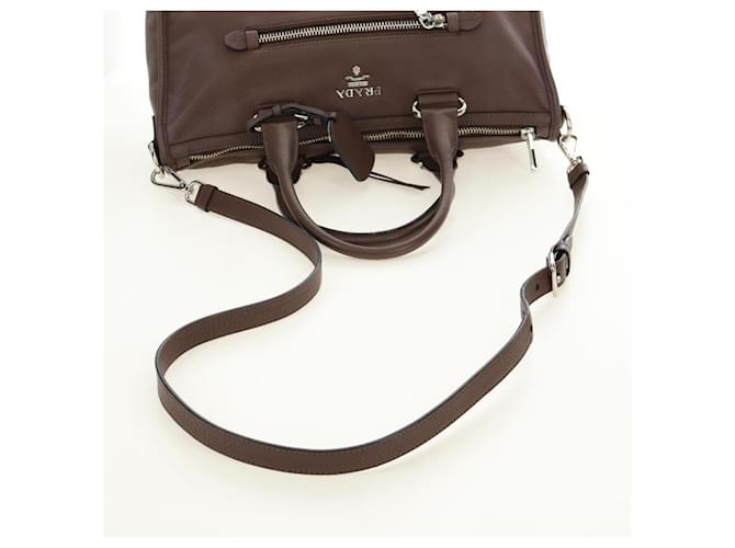 PRADA Hand Bag Leather 2way Brown Silver - vista 9