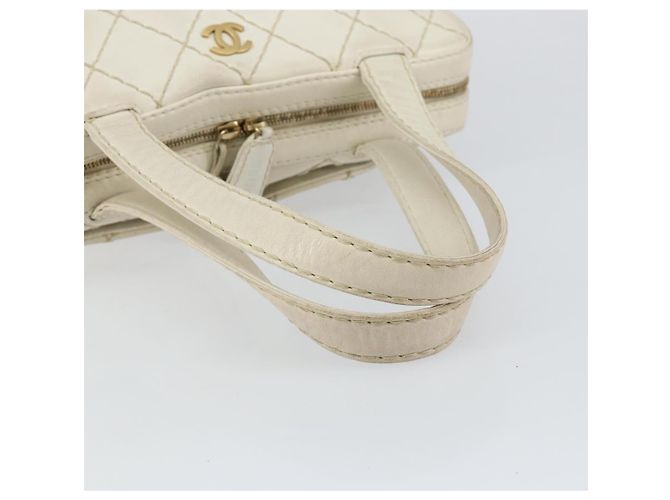 CHANEL Wild Stitch Hand Bag Leather White Gold CC - vista 7