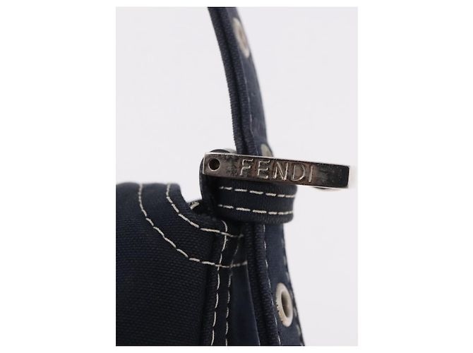 FENDI Mamma Baguette Shoulder Bag Canvas Navy Silver - vista 14