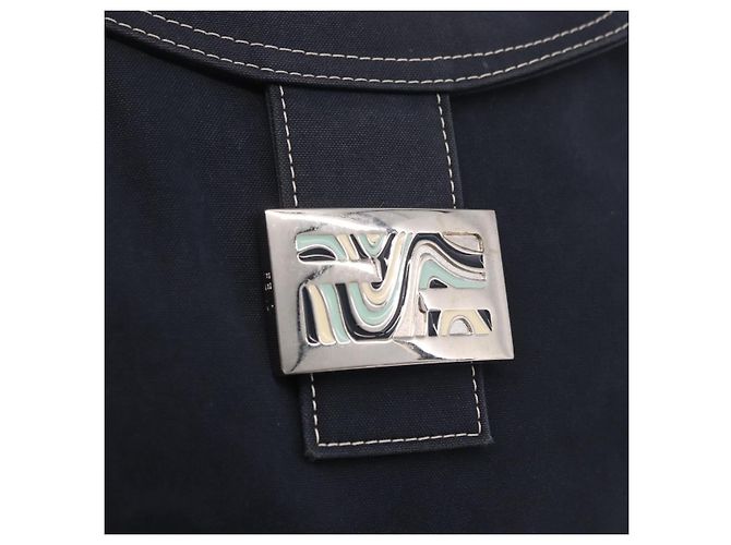 FENDI Mamma Baguette Shoulder Bag Canvas Navy Silver - vista 15