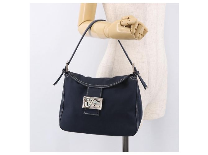 FENDI Mamma Baguette Shoulder Bag Canvas Navy Silver - vista 25