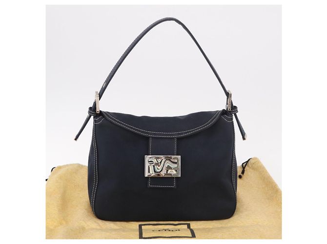 FENDI Mamma Baguette Shoulder Bag Canvas Navy Silver - vista 26