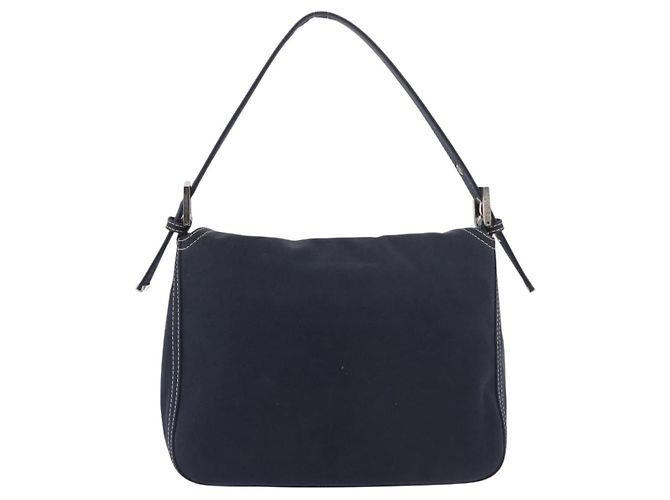 FENDI Mamma Baguette Shoulder Bag Canvas Navy Silver - vista 3