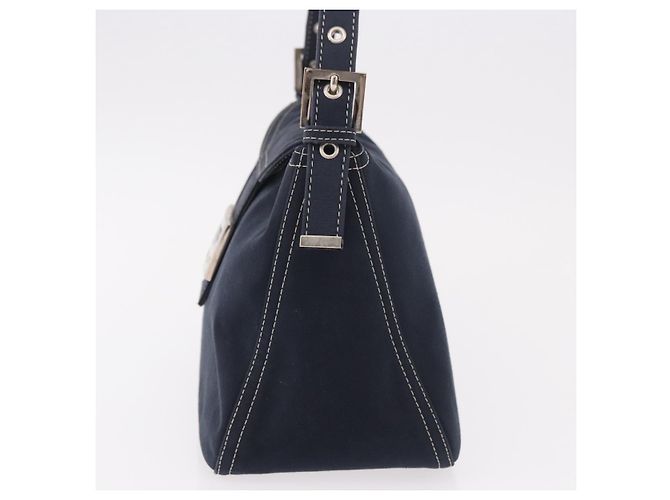 FENDI Mamma Baguette Shoulder Bag Canvas Navy Silver - vista 4