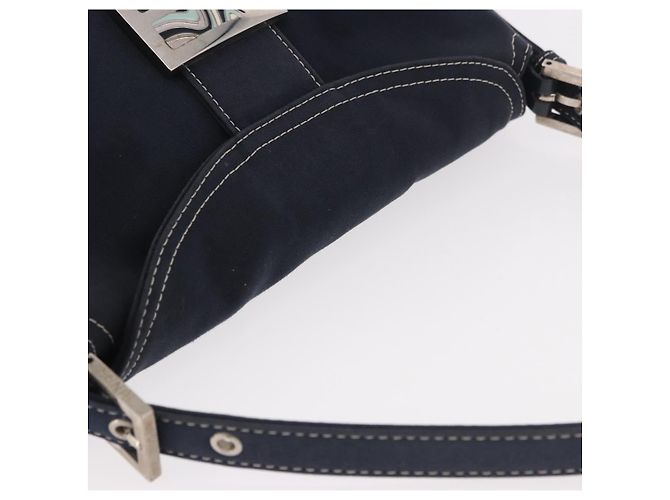 FENDI Mamma Baguette Shoulder Bag Canvas Navy Silver - vista 6
