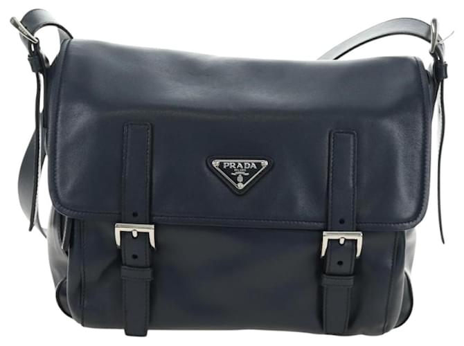 PRADA Shoulder Bag Leather Navy Silver - vista 13