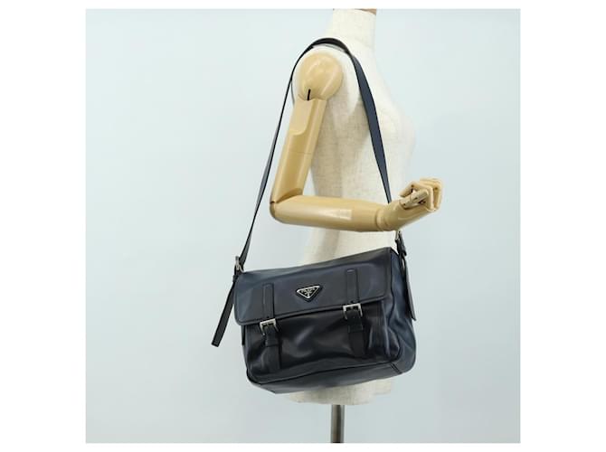 PRADA Shoulder Bag Leather Navy Silver - vista 29