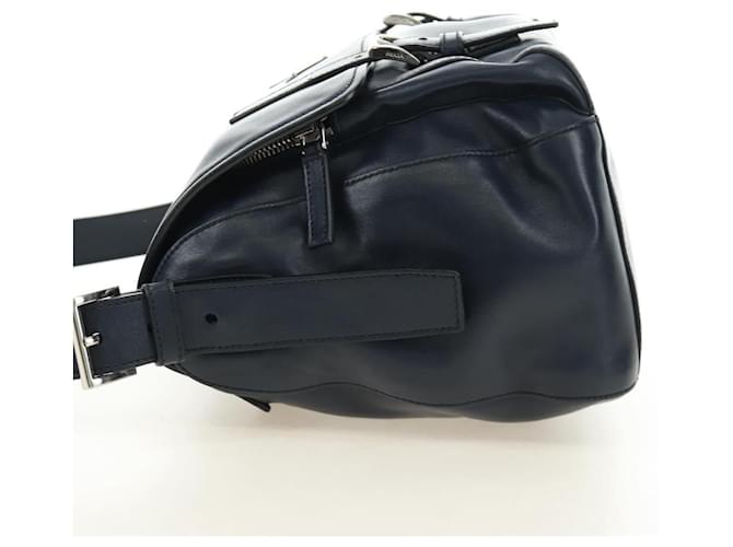 PRADA Shoulder Bag Leather Navy Silver - vista 3