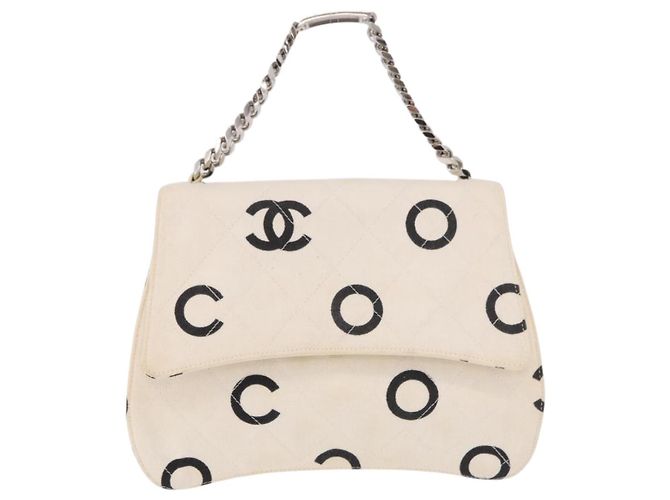 CHANEL Matelasse Chain Hand Bag Canvas White Silver CC - vista 13