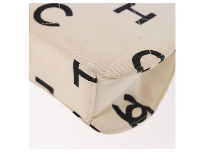 CHANEL Matelasse Chain Hand Bag Canvas White Silver CC - vista 16
