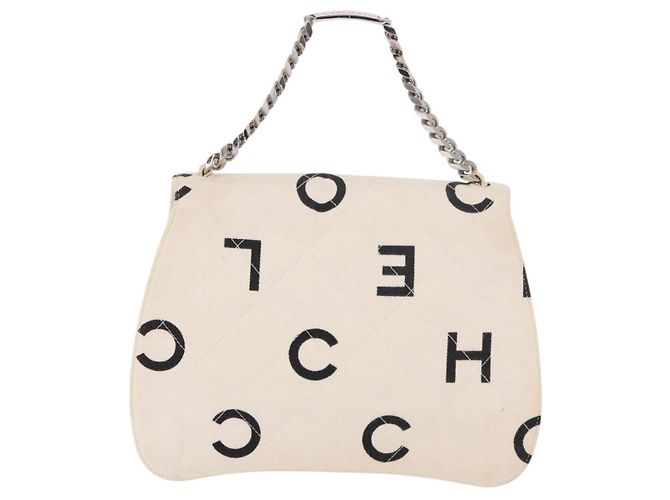 CHANEL Matelasse Chain Hand Bag Canvas White Silver CC - vista 2