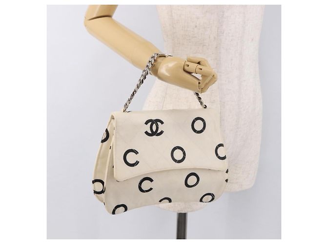 CHANEL Matelasse Chain Hand Bag Canvas White Silver CC - vista 22