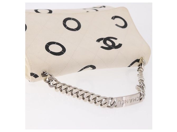 CHANEL Matelasse Chain Hand Bag Canvas White Silver CC - vista 6