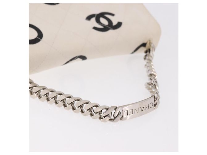 CHANEL Matelasse Chain Hand Bag Canvas White Silver CC - vista 7