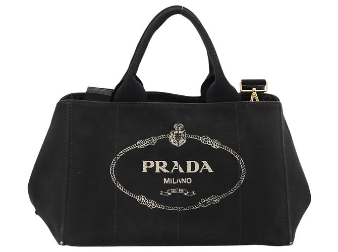 PRADA Canapa MM Handtasche Canvas 2way Schwarz Gold - Ansicht 13